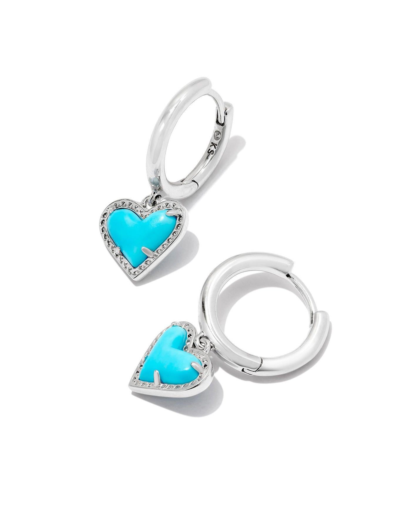 Kendra Scott Ari Heart Huggie Earrings Silver Turqoise-Earrings-Kendra Scott-Market Street Nest, Fashionable Clothing, Shoes and Home Décor Located in Mabank, TX