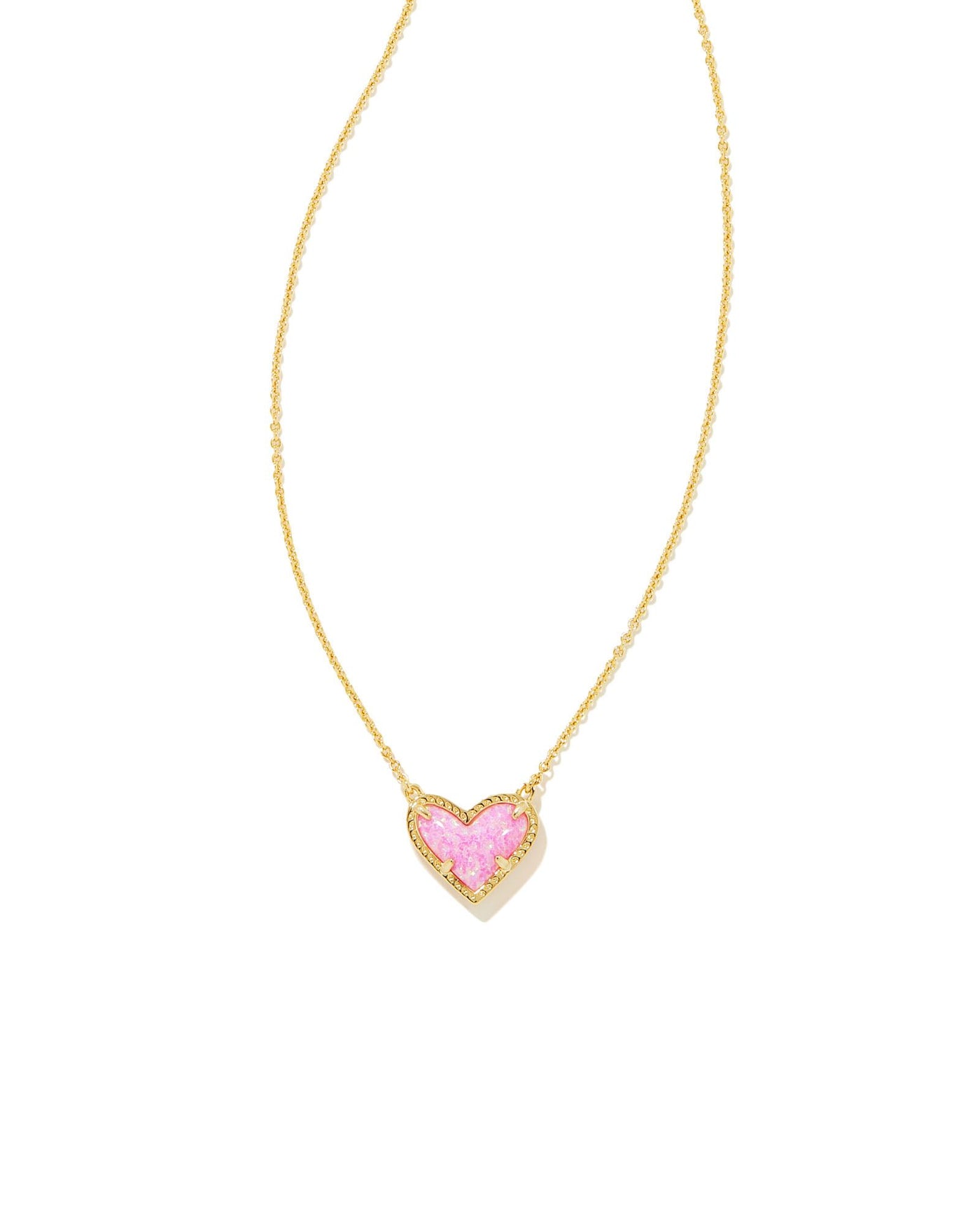 Kendra Scott Ari Heart Short Pendant Necklace In Gold Bubblegum Pink Opal-Necklaces-Kendra Scott-Market Street Nest, Fashionable Clothing, Shoes and Home Décor Located in Mabank, TX