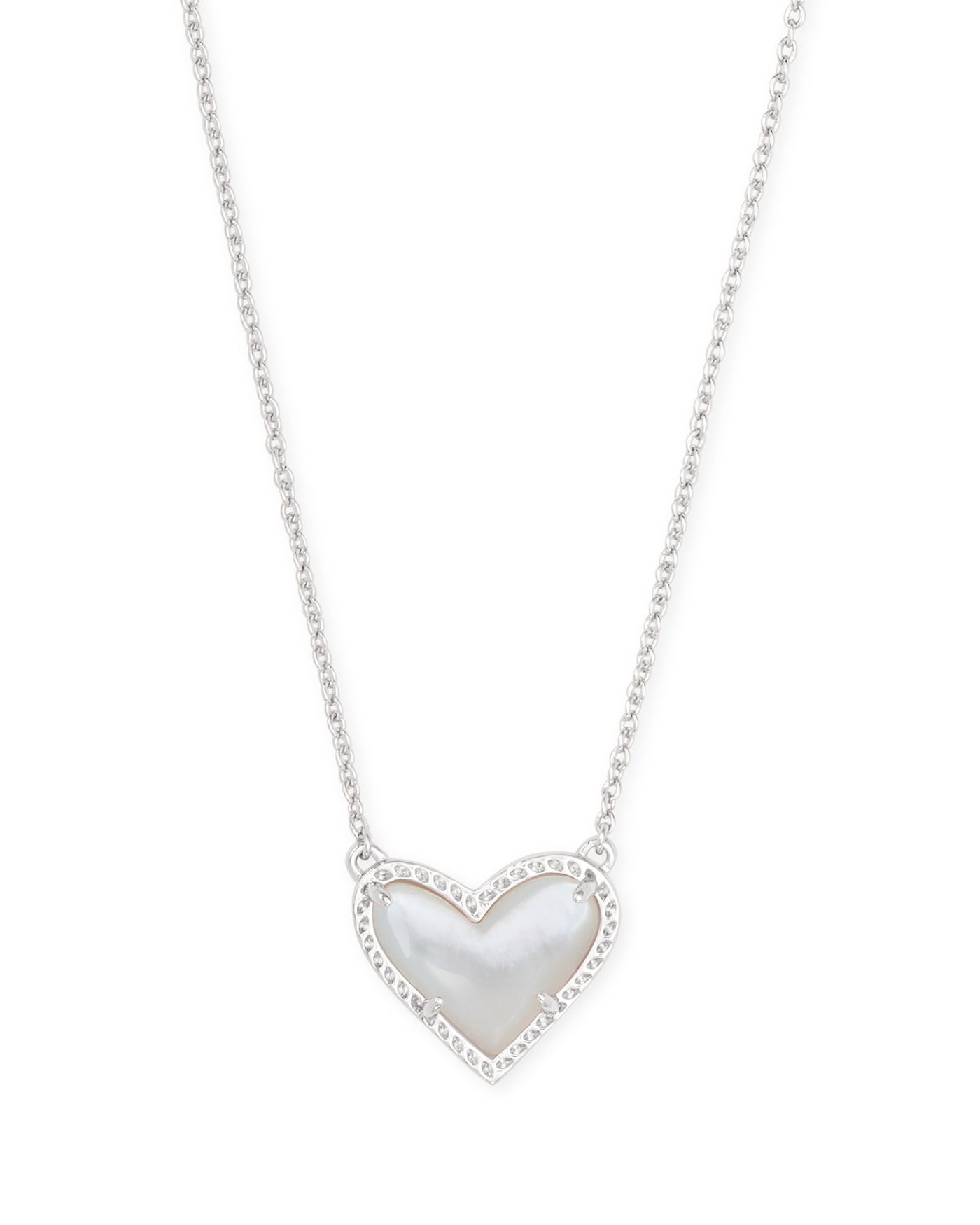 Kendra Scott Ari Heart Short Pendant Necklace Silver Ivory Mother Of Pearl-Necklaces-Kendra Scott-Market Street Nest, Fashionable Clothing, Shoes and Home Décor Located in Mabank, TX