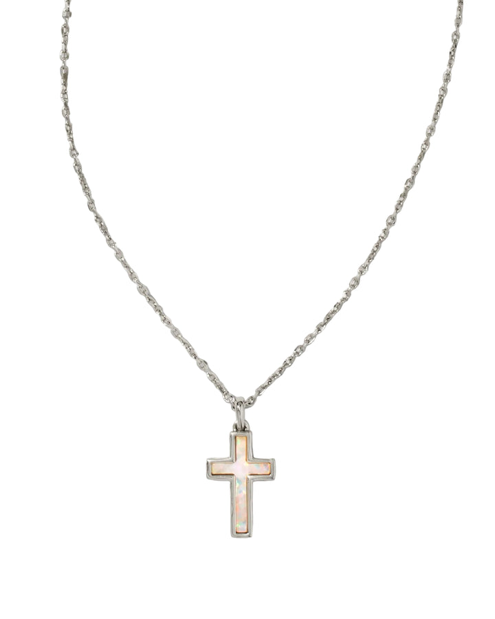 Kendra Scott Cross Pendant Necklace Silver White Opal-Necklaces-Kendra Scott-Market Street Nest, Fashionable Clothing, Shoes and Home Décor Located in Mabank, TX