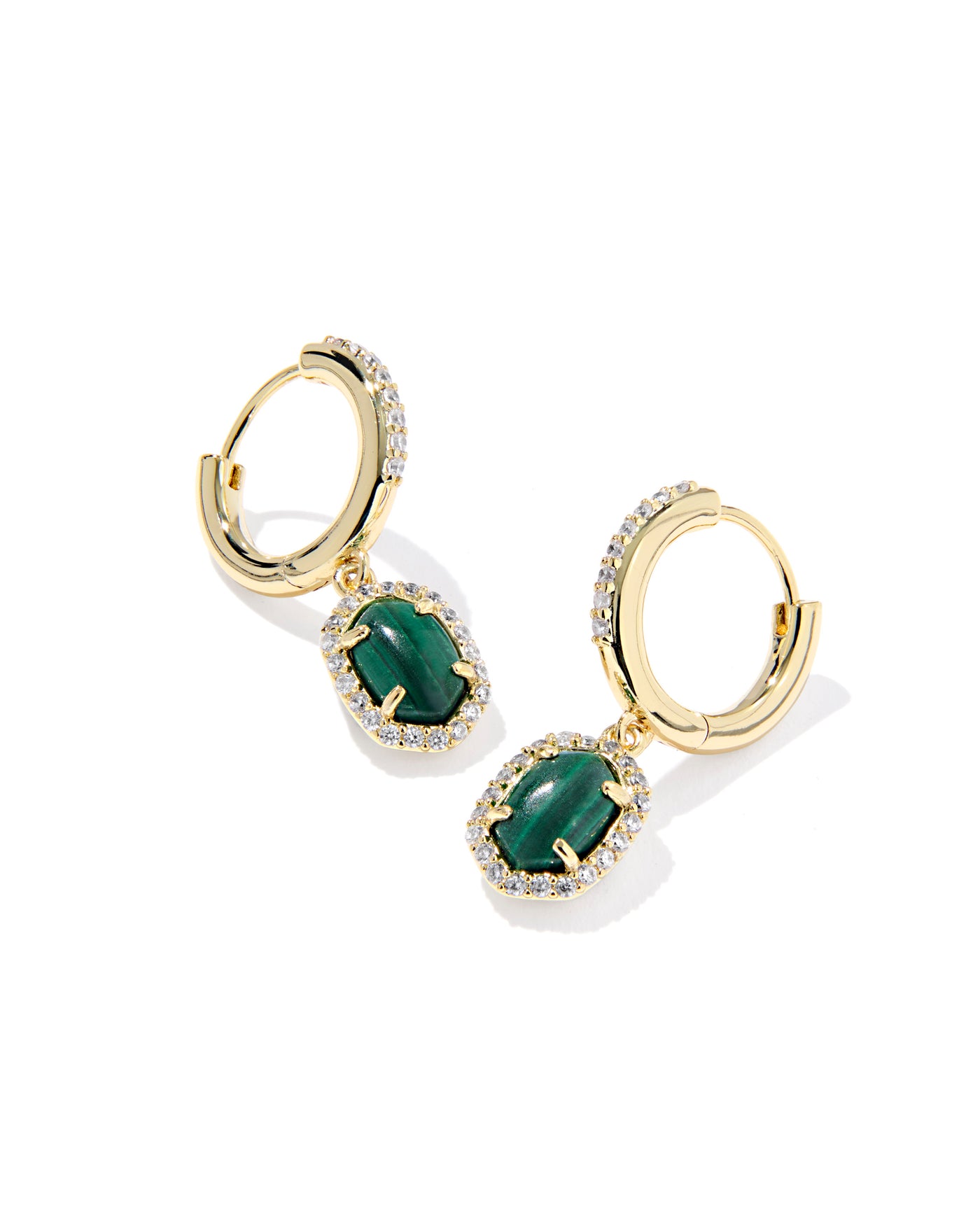 Kendra Scott Daphne Crystal Frame Huggie Earrings in Gold Green Malachite-Earrings-Kendra Scott-Market Street Nest, Fashionable Clothing, Shoes and Home Décor Located in Mabank, TX