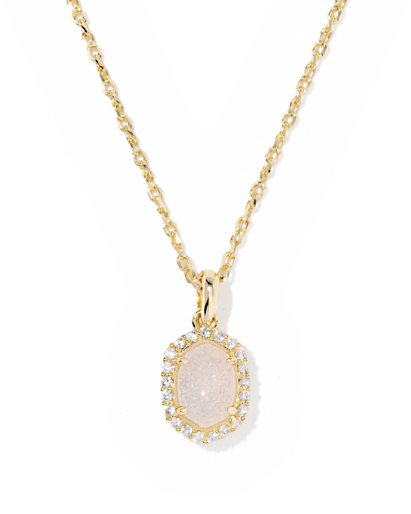 Kendra Scott Daphne Gold Crystal Frame Short Pendant Necklace in Iridescent Drusy-Necklaces-Kendra Scott-Market Street Nest, Fashionable Clothing, Shoes and Home Décor Located in Mabank, TX