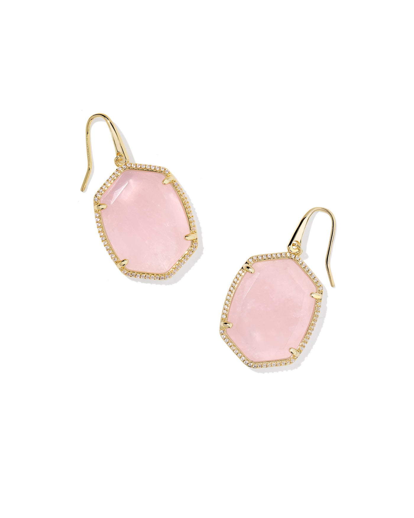 Kendra Scott Daphne Pave Frame Drop Earrings in Rose Quartz-Earrings-Kendra Scott-Market Street Nest, Fashionable Clothing, Shoes and Home Décor Located in Mabank, TX