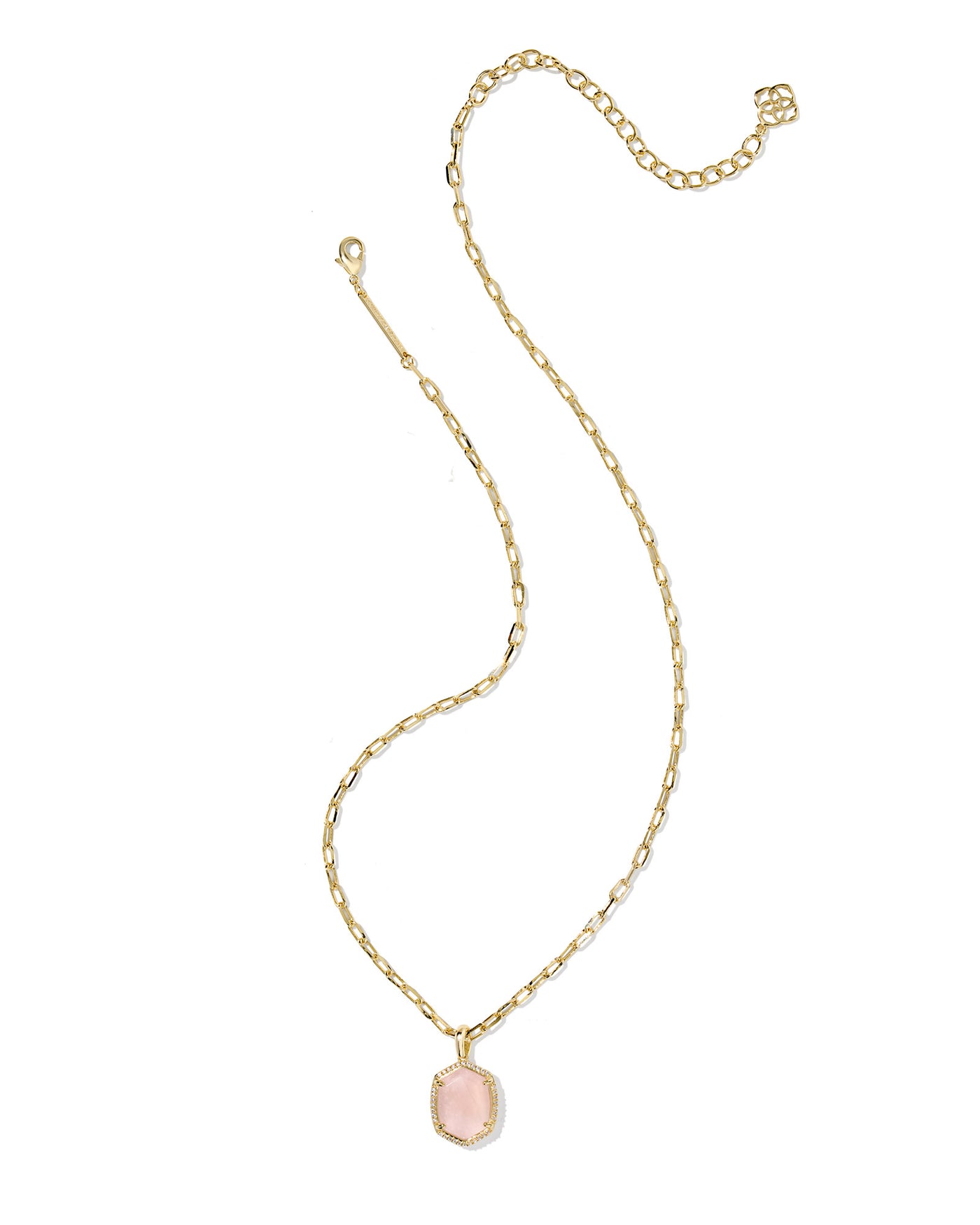 Kendra Scott Daphne Pave Frame Short Pendant Necklace in Rose Quartz-Necklaces-Kendra Scott-Market Street Nest, Fashionable Clothing, Shoes and Home Décor Located in Mabank, TX