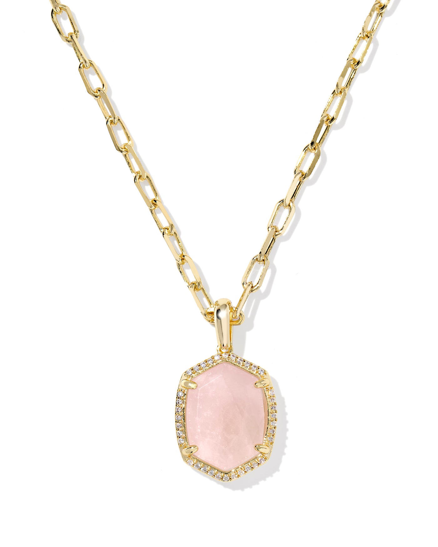 Kendra Scott Daphne Pave Frame Short Pendant Necklace in Rose Quartz-Necklaces-Kendra Scott-Market Street Nest, Fashionable Clothing, Shoes and Home Décor Located in Mabank, TX