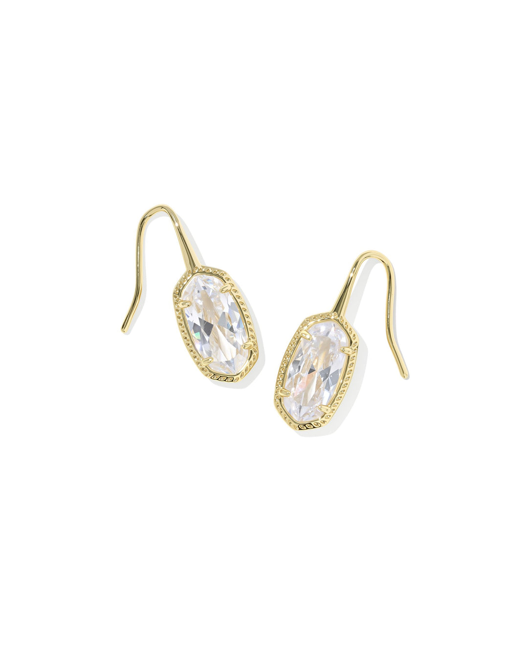 Gold drop earrings with sparkling cubic zirconia in a classic oval shape.