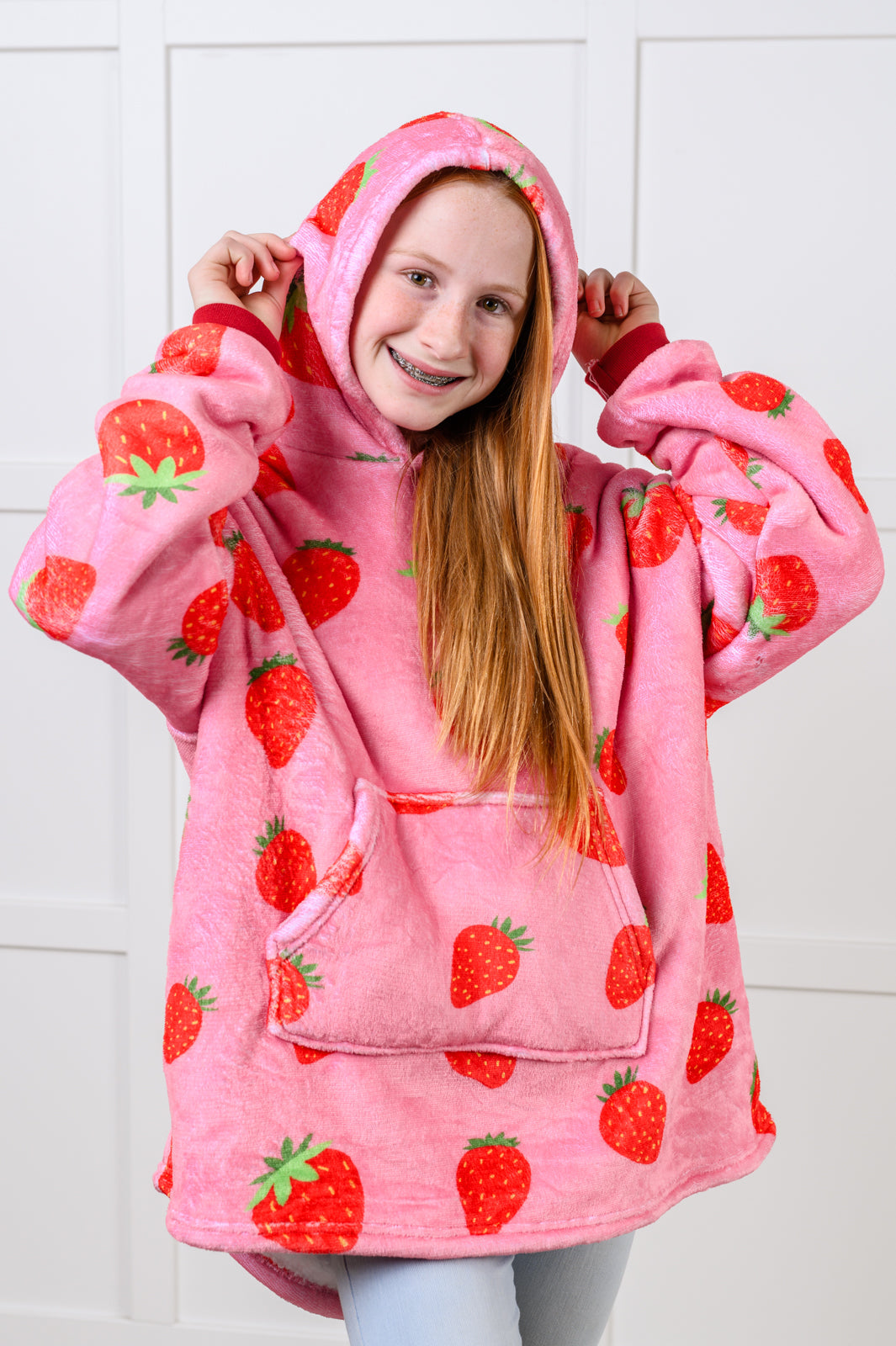 Kids Oversized Hoodie Blanket in Strawberry-Layers-Ave Shops-Market Street Nest, Fashionable Clothing, Shoes and Home Décor Located in Mabank, TX