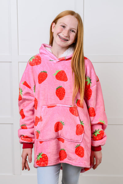 Kids Oversized Hoodie Blanket in Strawberry-Layers-Ave Shops-Market Street Nest, Fashionable Clothing, Shoes and Home Décor Located in Mabank, TX