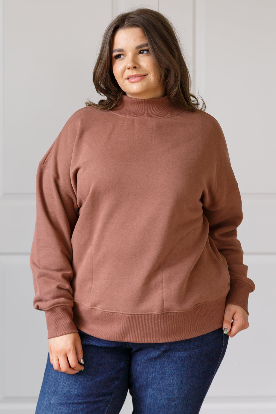 Make No Mistake Mock Neck Pullover in Cocoa-Tops-Ave Shops-Market Street Nest, Fashionable Clothing, Shoes and Home Décor Located in Mabank, TX