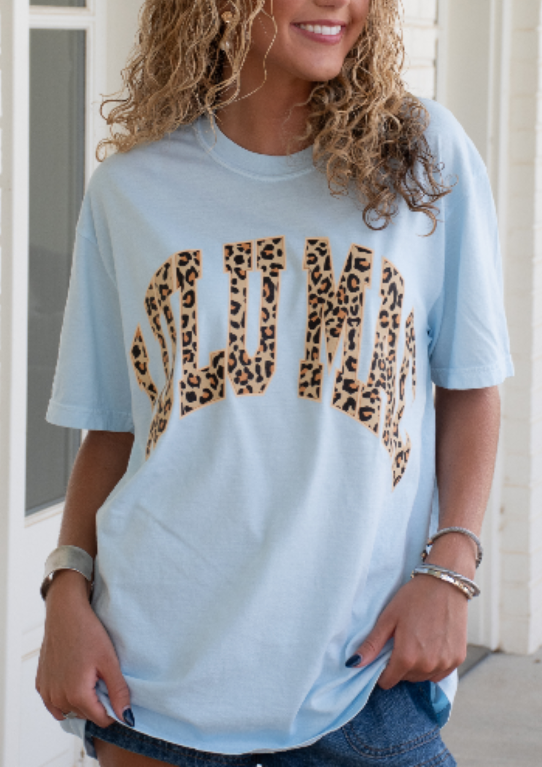 Leopard Chambray Comfort Colors Tee-08-Tops-Girlie Girl Originals-Market Street Nest, Fashionable Clothing, Shoes and Home Décor Located in Mabank, TX
