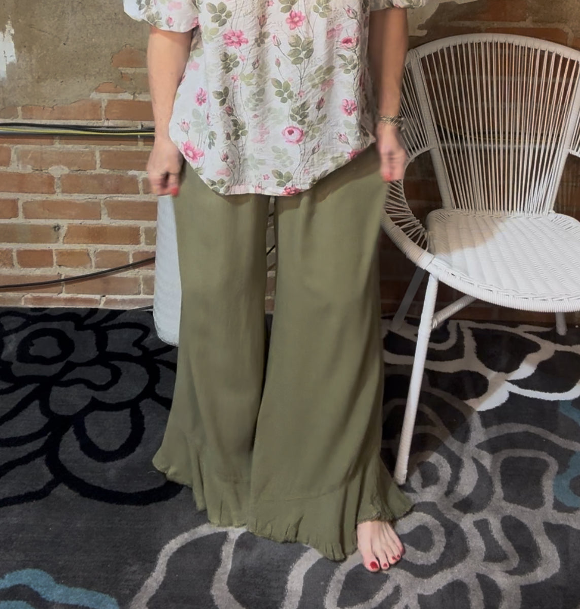 Linen Blend Frayed Hem Pants-Bottoms-Umgee USA Inc-Market Street Nest, Fashionable Clothing, Shoes and Home Décor Located in Mabank, TX