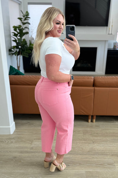 Lisa High Rise Control Top Wide Leg Crop Jeans in Pink-Denim-Ave Shops-Market Street Nest, Fashionable Clothing, Shoes and Home Décor Located in Mabank, TX