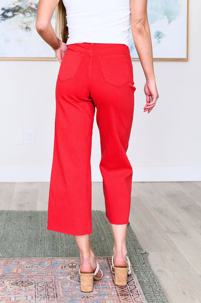 Lisa High Rise Control Top Wide Leg Crop Jeans in Red-Denim-Ave Shops-Market Street Nest, Fashionable Clothing, Shoes and Home Décor Located in Mabank, TX