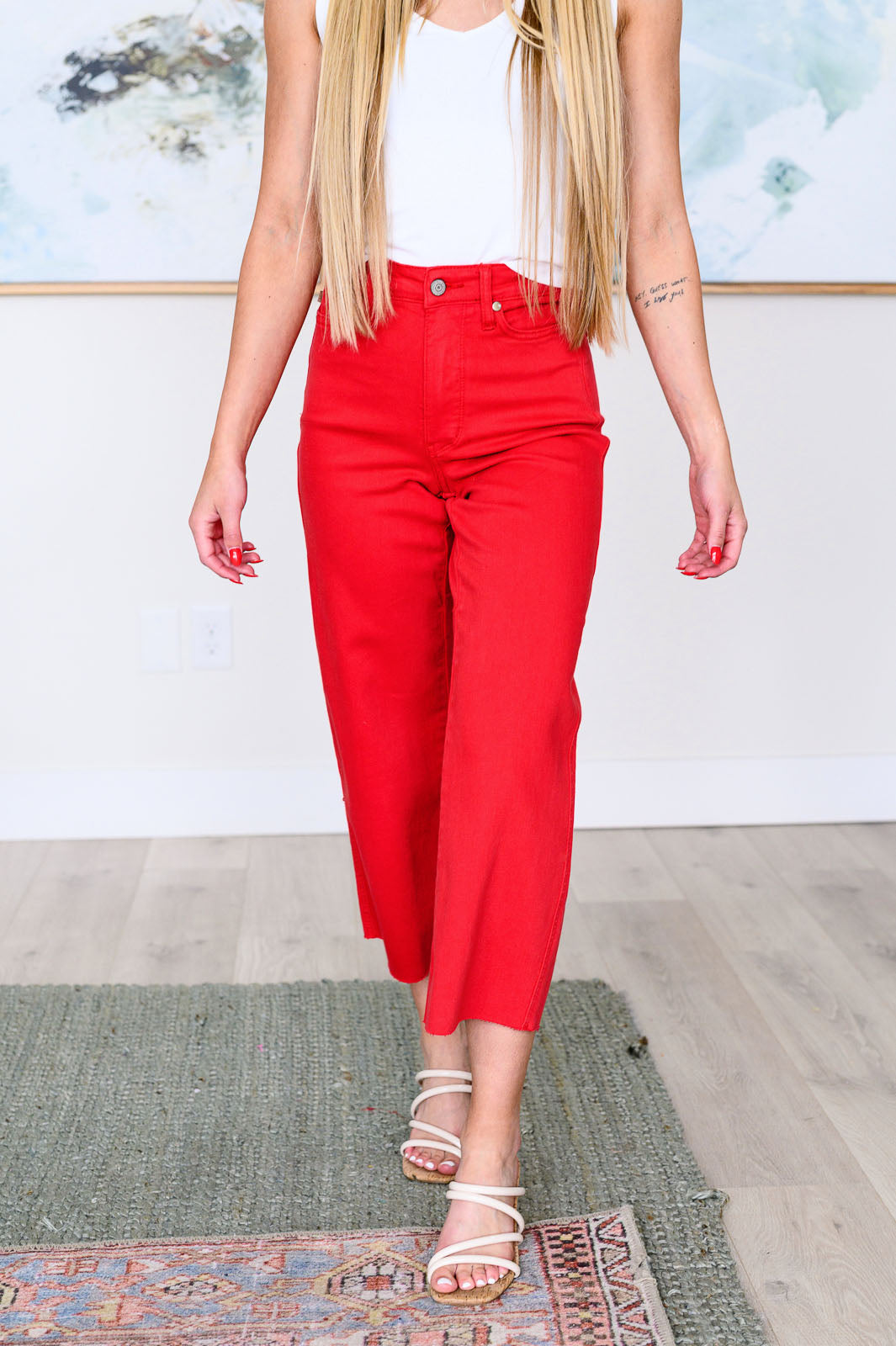 Lisa High Rise Control Top Wide Leg Crop Jeans in Red-Denim-Ave Shops-Market Street Nest, Fashionable Clothing, Shoes and Home Décor Located in Mabank, TX