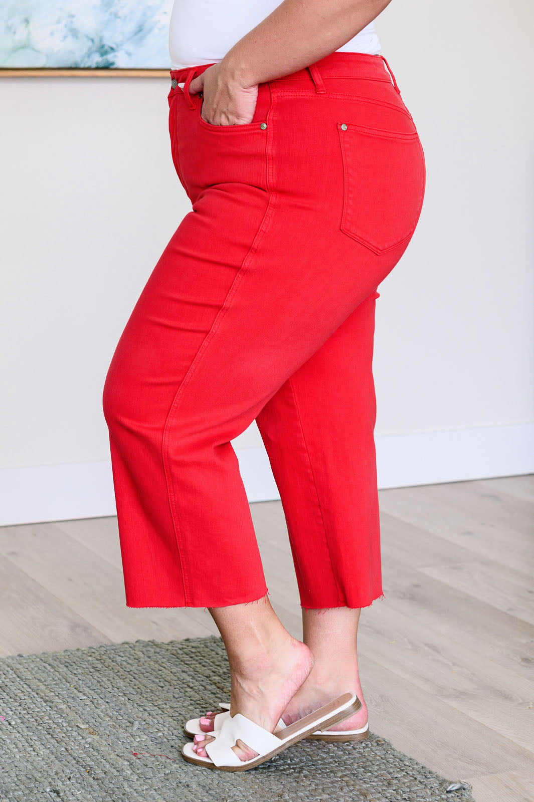 Lisa High Rise Control Top Wide Leg Crop Jeans in Red-Denim-Ave Shops-Market Street Nest, Fashionable Clothing, Shoes and Home Décor Located in Mabank, TX