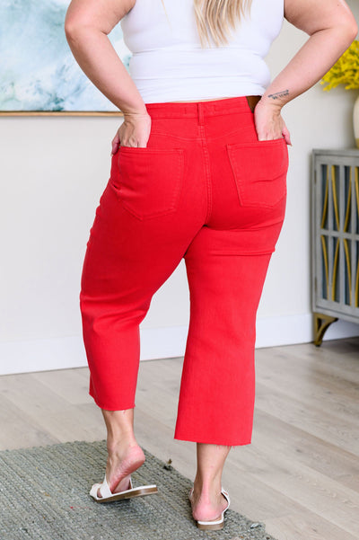 Lisa High Rise Control Top Wide Leg Crop Jeans in Red-Denim-Ave Shops-Market Street Nest, Fashionable Clothing, Shoes and Home Décor Located in Mabank, TX