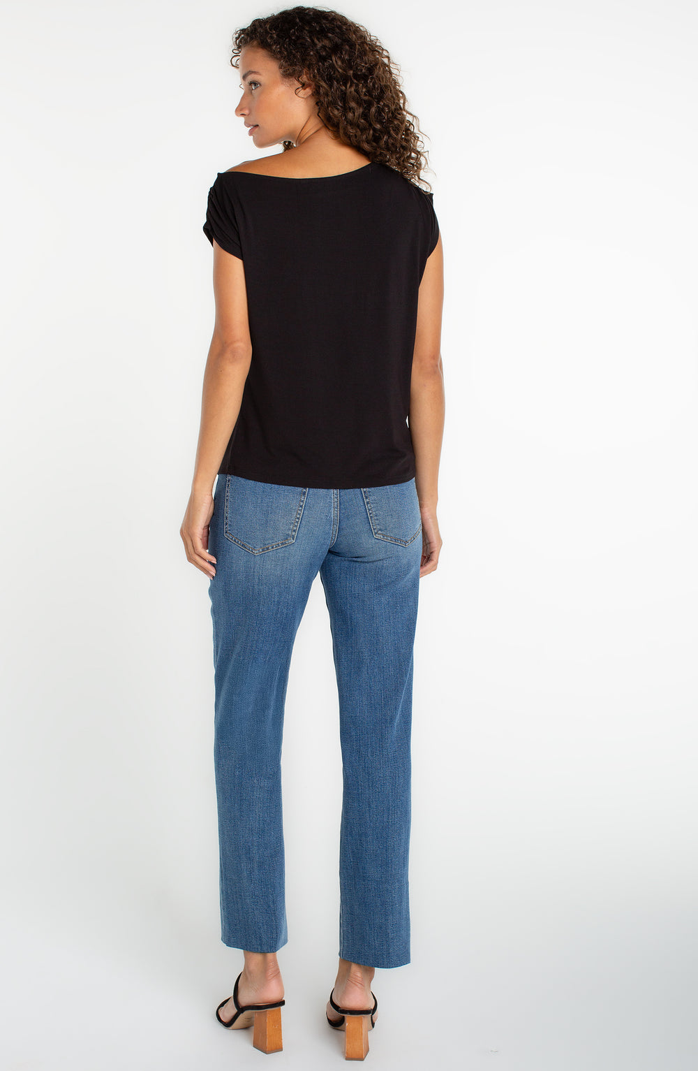 Liverpool Short Sleeve Asymmetric Off Shoulder-08-Tops-Liverpool-Market Street Nest, Fashionable Clothing, Shoes and Home Décor Located in Mabank, TX