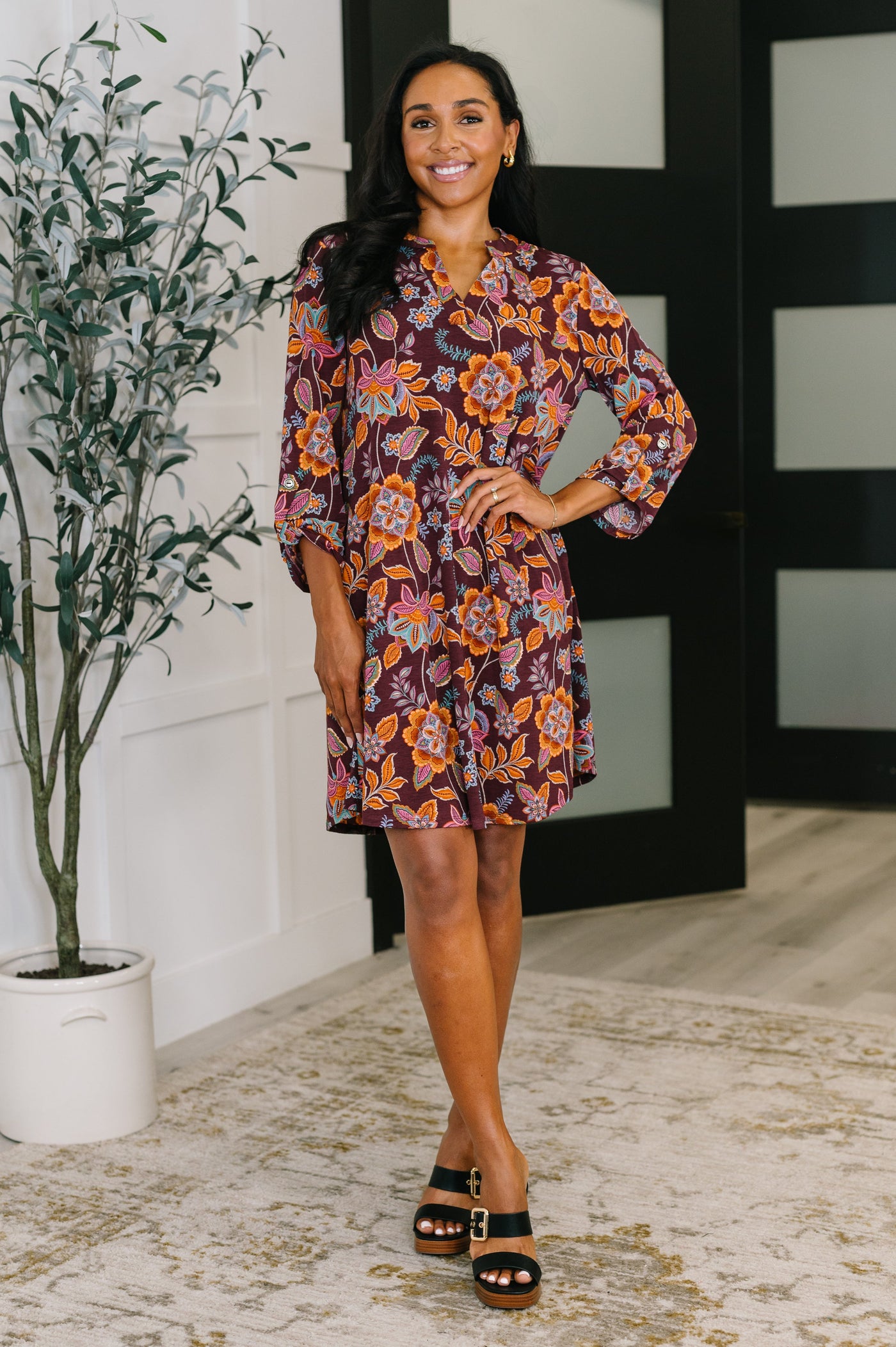 Lizzy Long Sleeve Dress in Chocolate Floral-Womens-Ave Shops-Market Street Nest, Fashionable Clothing, Shoes and Home Décor Located in Mabank, TX