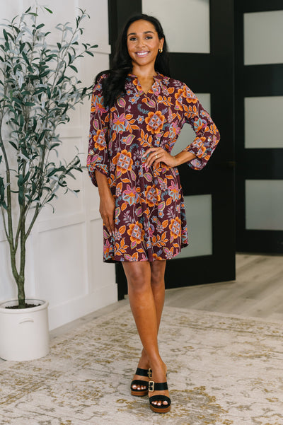 Lizzy Long Sleeve Dress in Chocolate Floral-Womens-Ave Shops-Market Street Nest, Fashionable Clothing, Shoes and Home Décor Located in Mabank, TX