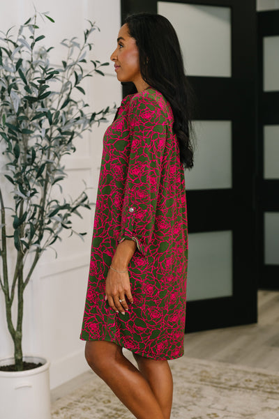Lizzy Long Sleeve Dress in Pink and Olive Abstract Floral-Womens-Ave Shops-Market Street Nest, Fashionable Clothing, Shoes and Home Décor Located in Mabank, TX