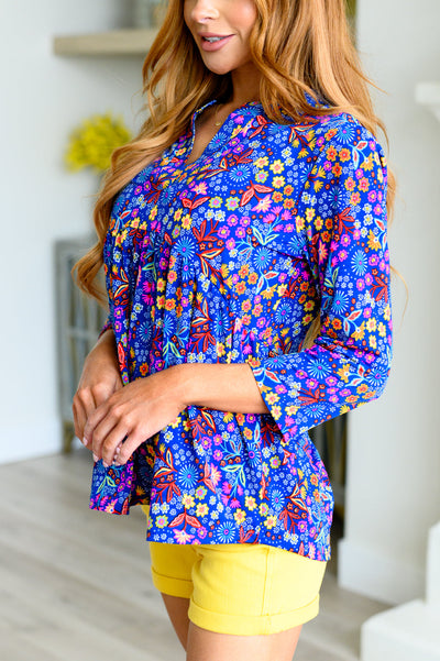 Lizzy Babydoll Top in Royal Retro Floral-Tops-Ave Shops-Market Street Nest, Fashionable Clothing, Shoes and Home Décor Located in Mabank, TX