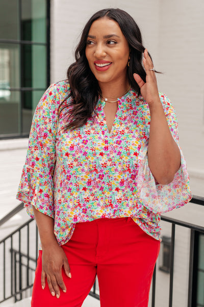 Lizzy Bell Sleeve Top in Lavender Multi Floral-Tops-Ave Shops-Market Street Nest, Fashionable Clothing, Shoes and Home Décor Located in Mabank, TX