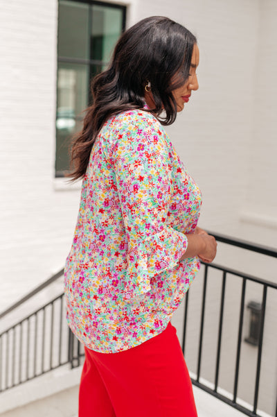 Lizzy Bell Sleeve Top in Lavender Multi Floral-Tops-Ave Shops-Market Street Nest, Fashionable Clothing, Shoes and Home Décor Located in Mabank, TX