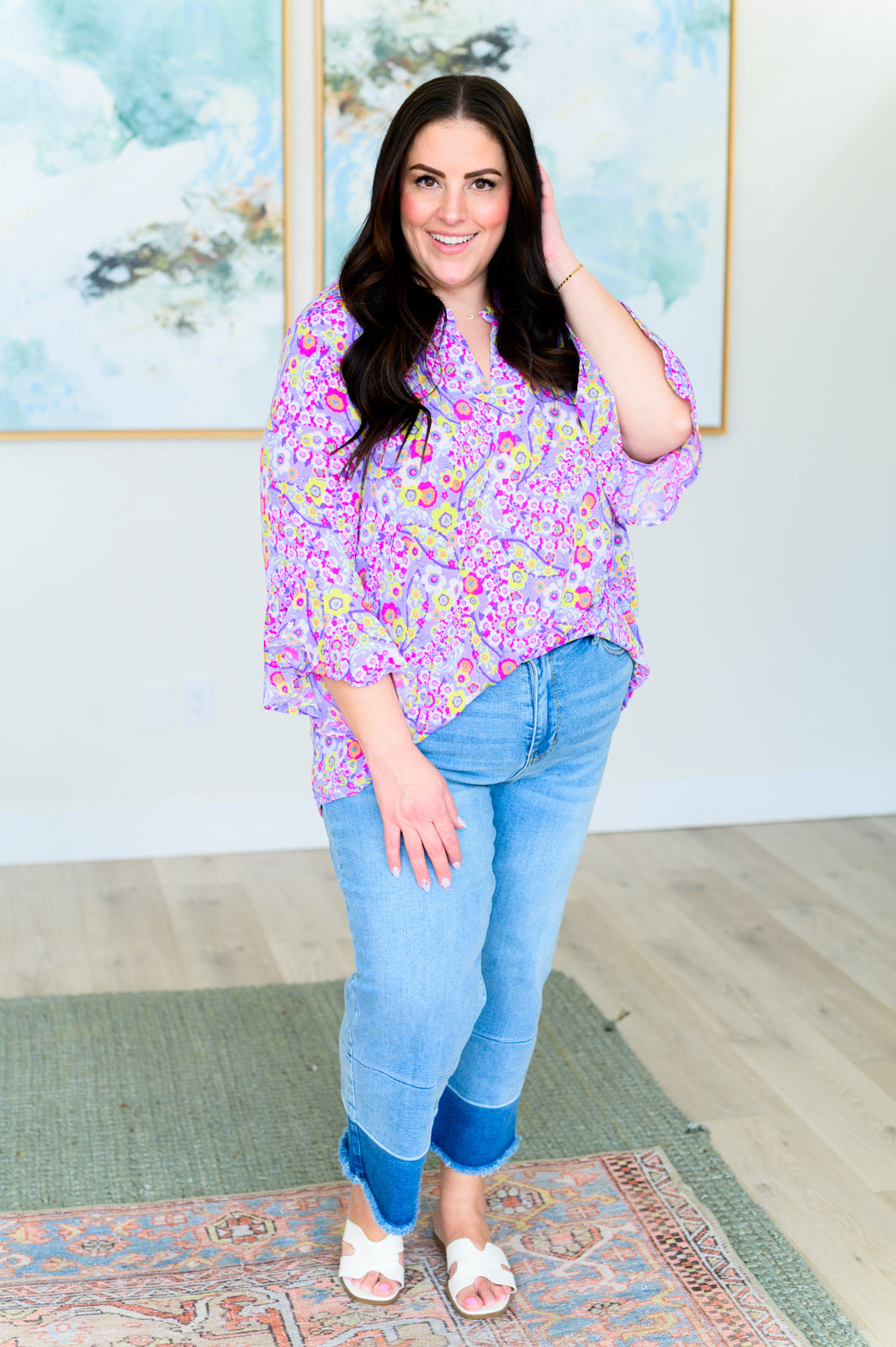 Lizzy Bell Sleeve Top in Lavender Retro Ditsy Floral-Tops-Ave Shops-Market Street Nest, Fashionable Clothing, Shoes and Home Décor Located in Mabank, TX