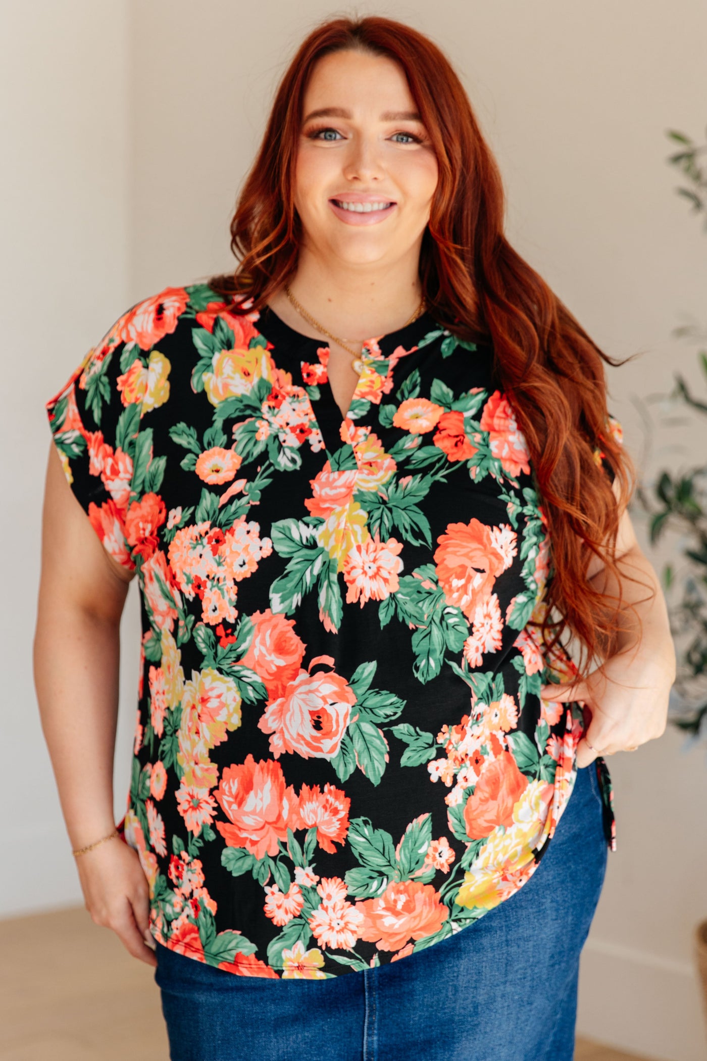Lizzy Cap Sleeve Top in Black Garden Floral-Womens-Ave Shops-Market Street Nest, Fashionable Clothing, Shoes and Home Décor Located in Mabank, TX