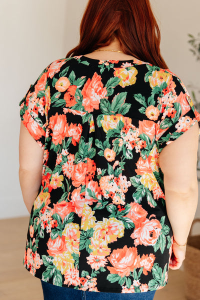 Lizzy Cap Sleeve Top in Black Garden Floral-Womens-Ave Shops-Market Street Nest, Fashionable Clothing, Shoes and Home Décor Located in Mabank, TX