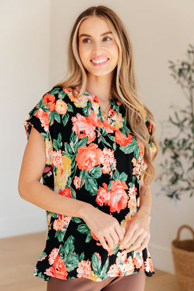 Lizzy Cap Sleeve Top in Black Garden Floral-Womens-Ave Shops-Market Street Nest, Fashionable Clothing, Shoes and Home Décor Located in Mabank, TX