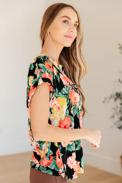 Lizzy Cap Sleeve Top in Black Garden Floral-Womens-Ave Shops-Market Street Nest, Fashionable Clothing, Shoes and Home Décor Located in Mabank, TX