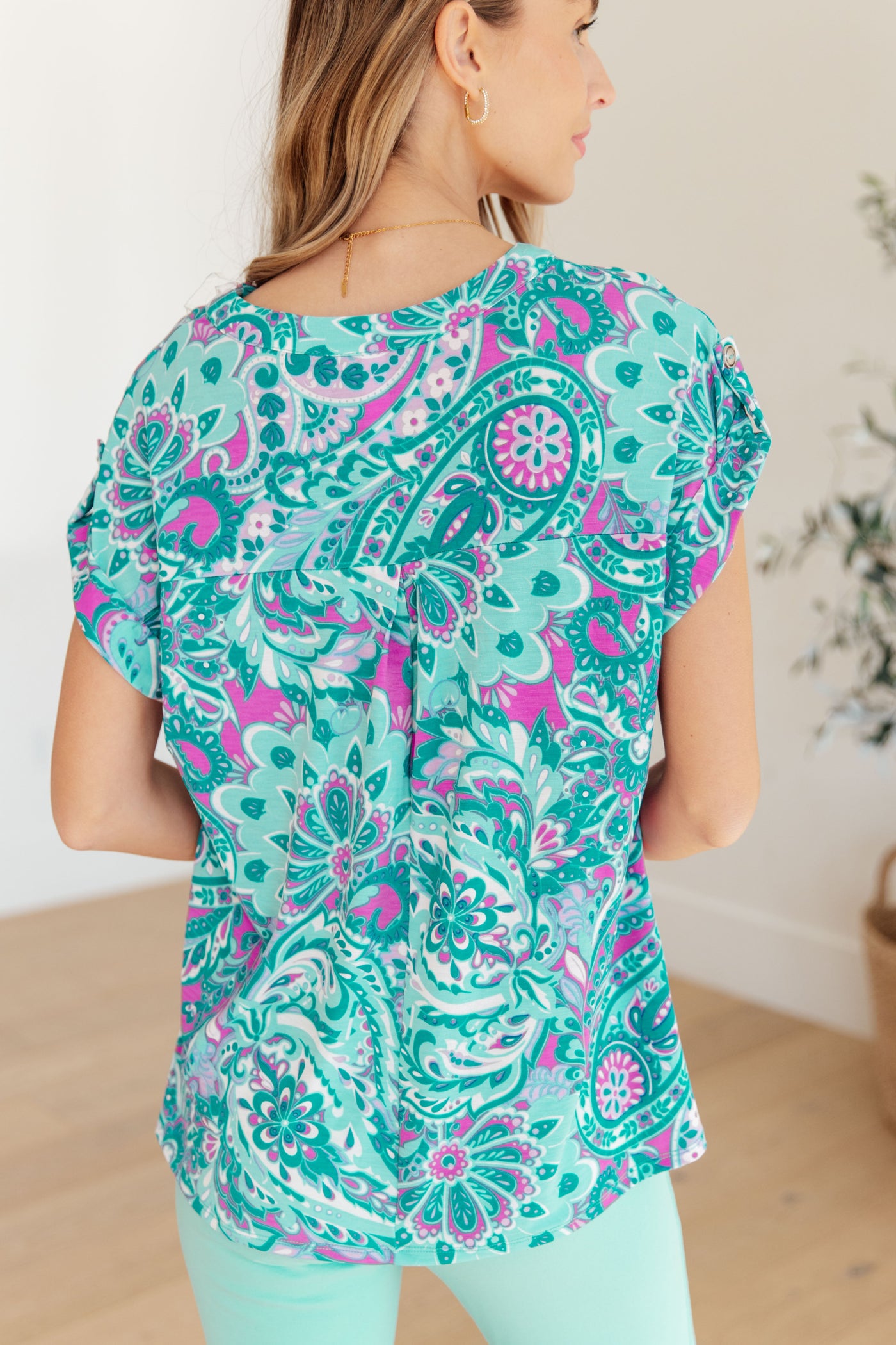 Lizzy Cap Sleeve Top in Magenta and Teal Paisley-Womens-Ave Shops-Market Street Nest, Fashionable Clothing, Shoes and Home Décor Located in Mabank, TX