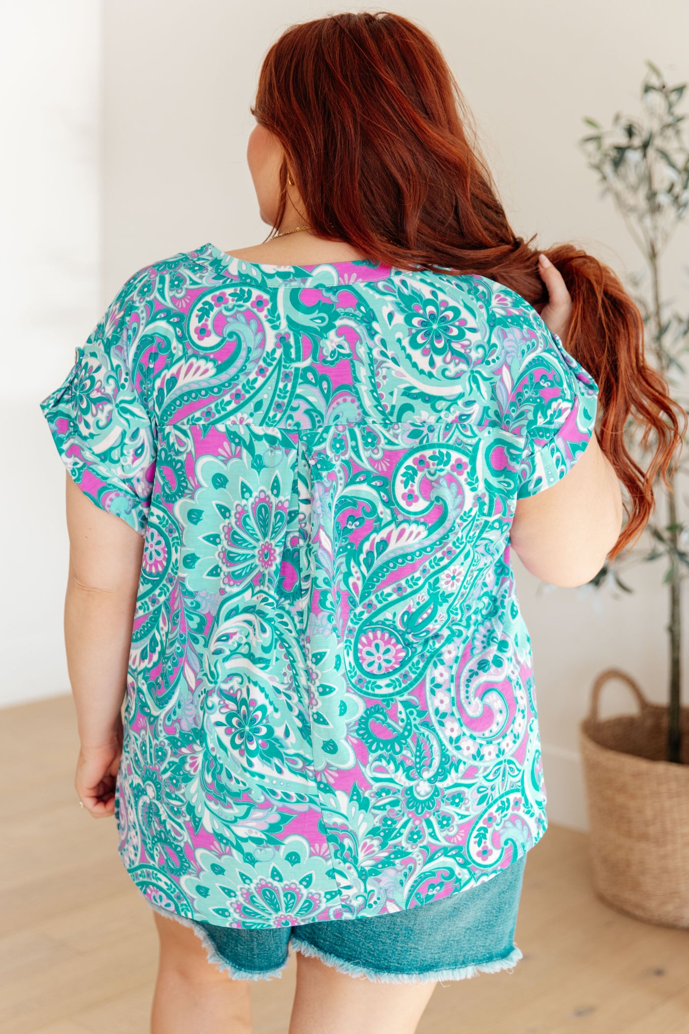 Lizzy Cap Sleeve Top in Magenta and Teal Paisley-Womens-Ave Shops-Market Street Nest, Fashionable Clothing, Shoes and Home Décor Located in Mabank, TX