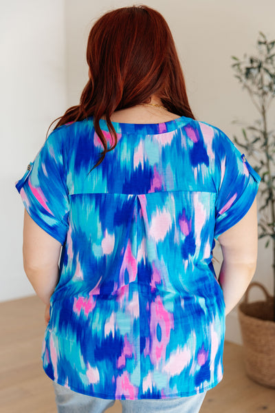 Lizzy Cap Sleeve Top in Royal Brush Strokes-Womens-Ave Shops-Market Street Nest, Fashionable Clothing, Shoes and Home Décor Located in Mabank, TX