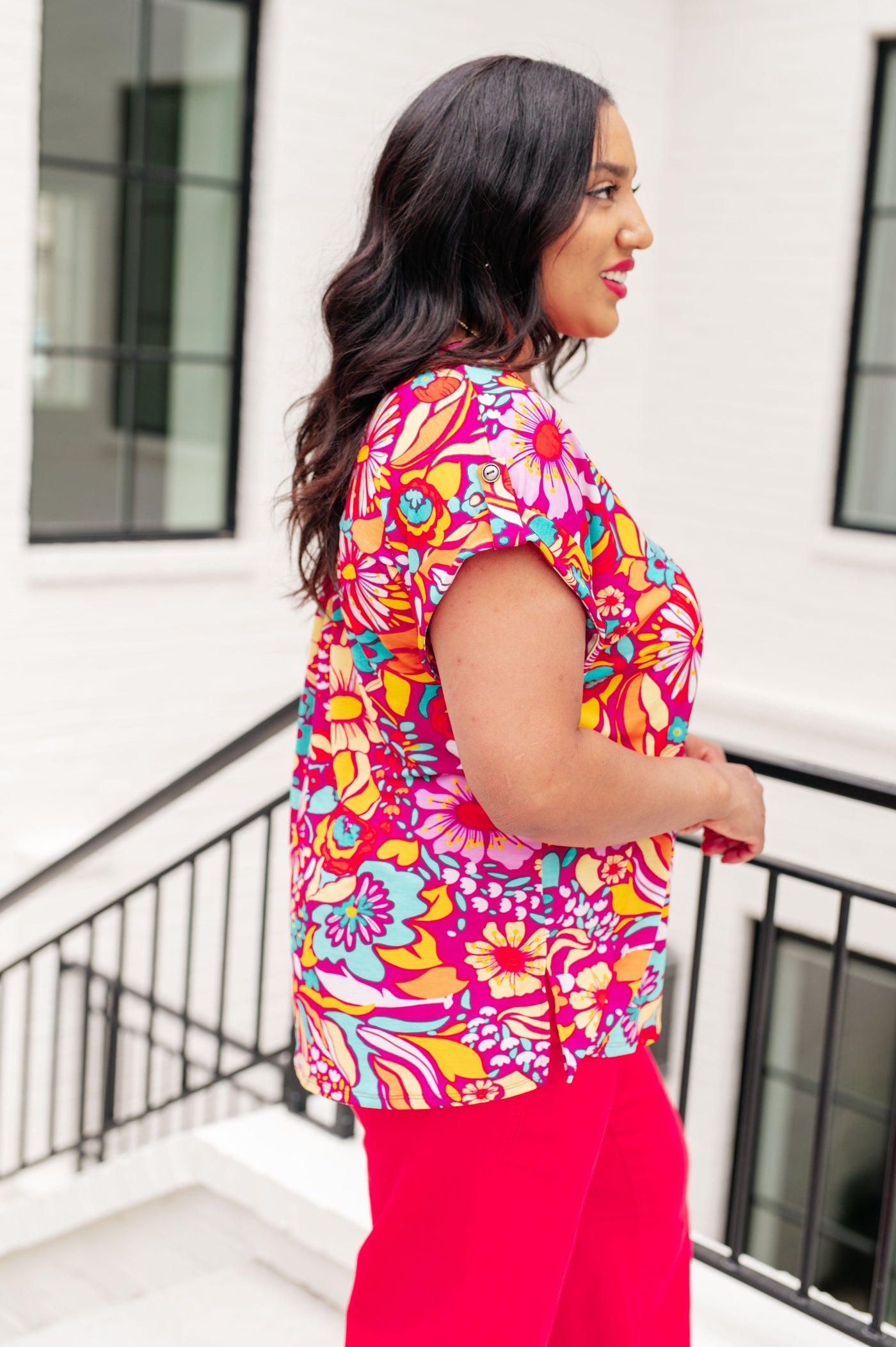 Lizzy Cap Sleeve Top Magenta and Pink Multi Floral-Tops-Ave Shops-Market Street Nest, Fashionable Clothing, Shoes and Home Décor Located in Mabank, TX