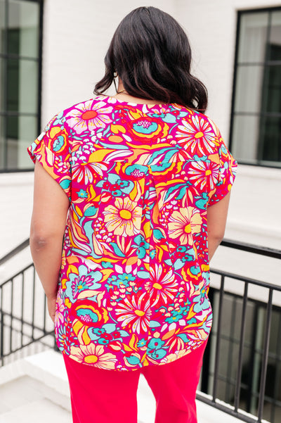 Lizzy Cap Sleeve Top Magenta and Pink Multi Floral-Tops-Ave Shops-Market Street Nest, Fashionable Clothing, Shoes and Home Décor Located in Mabank, TX