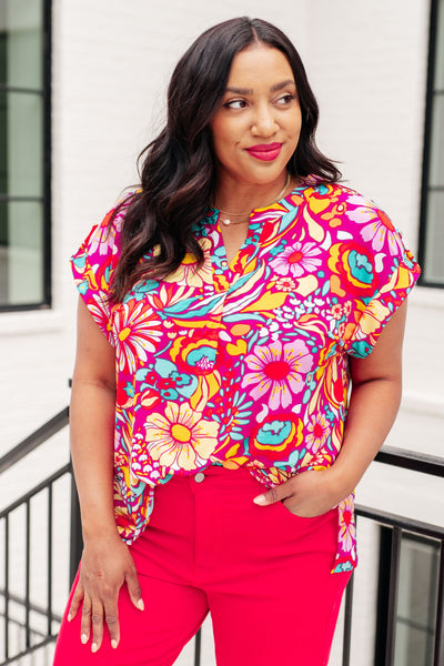 Lizzy Cap Sleeve Top Magenta and Pink Multi Floral-Tops-Ave Shops-Market Street Nest, Fashionable Clothing, Shoes and Home Décor Located in Mabank, TX