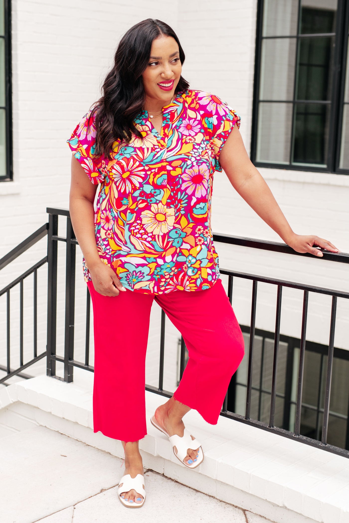 Lizzy Cap Sleeve Top Magenta and Pink Multi Floral-Tops-Ave Shops-Market Street Nest, Fashionable Clothing, Shoes and Home Décor Located in Mabank, TX