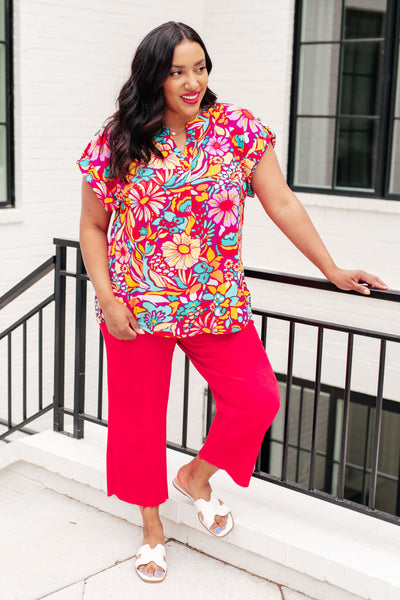 Lizzy Cap Sleeve Top Magenta and Pink Multi Floral-Tops-Ave Shops-Market Street Nest, Fashionable Clothing, Shoes and Home Décor Located in Mabank, TX