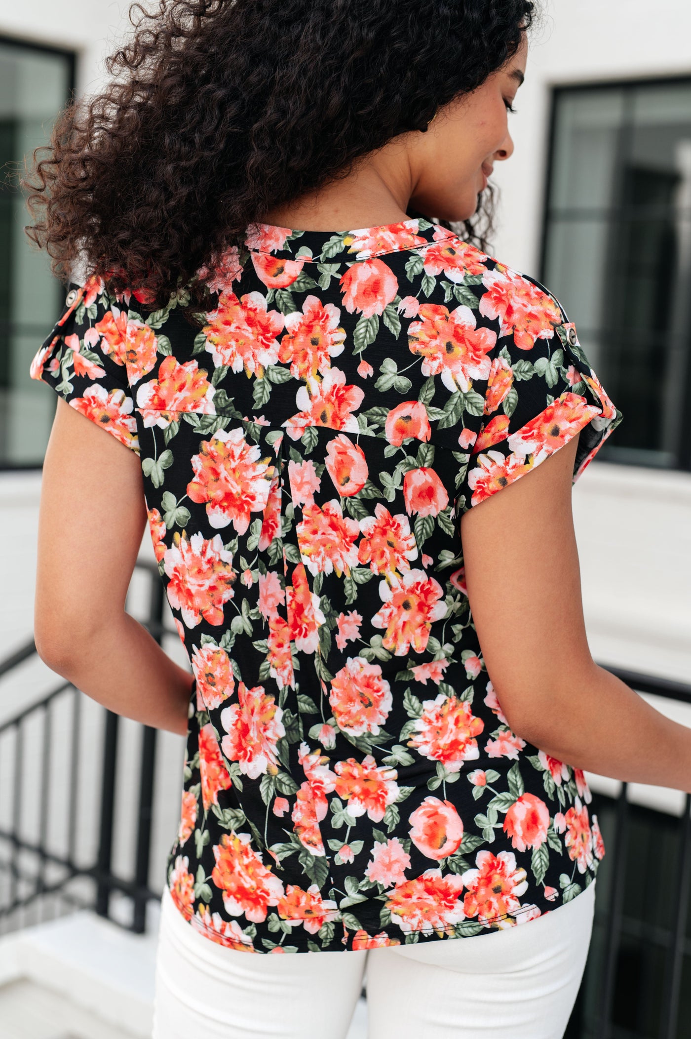 Lizzy Cap Sleeve Top in Black and Coral Floral-Tops-Ave Shops-Market Street Nest, Fashionable Clothing, Shoes and Home Décor Located in Mabank, TX