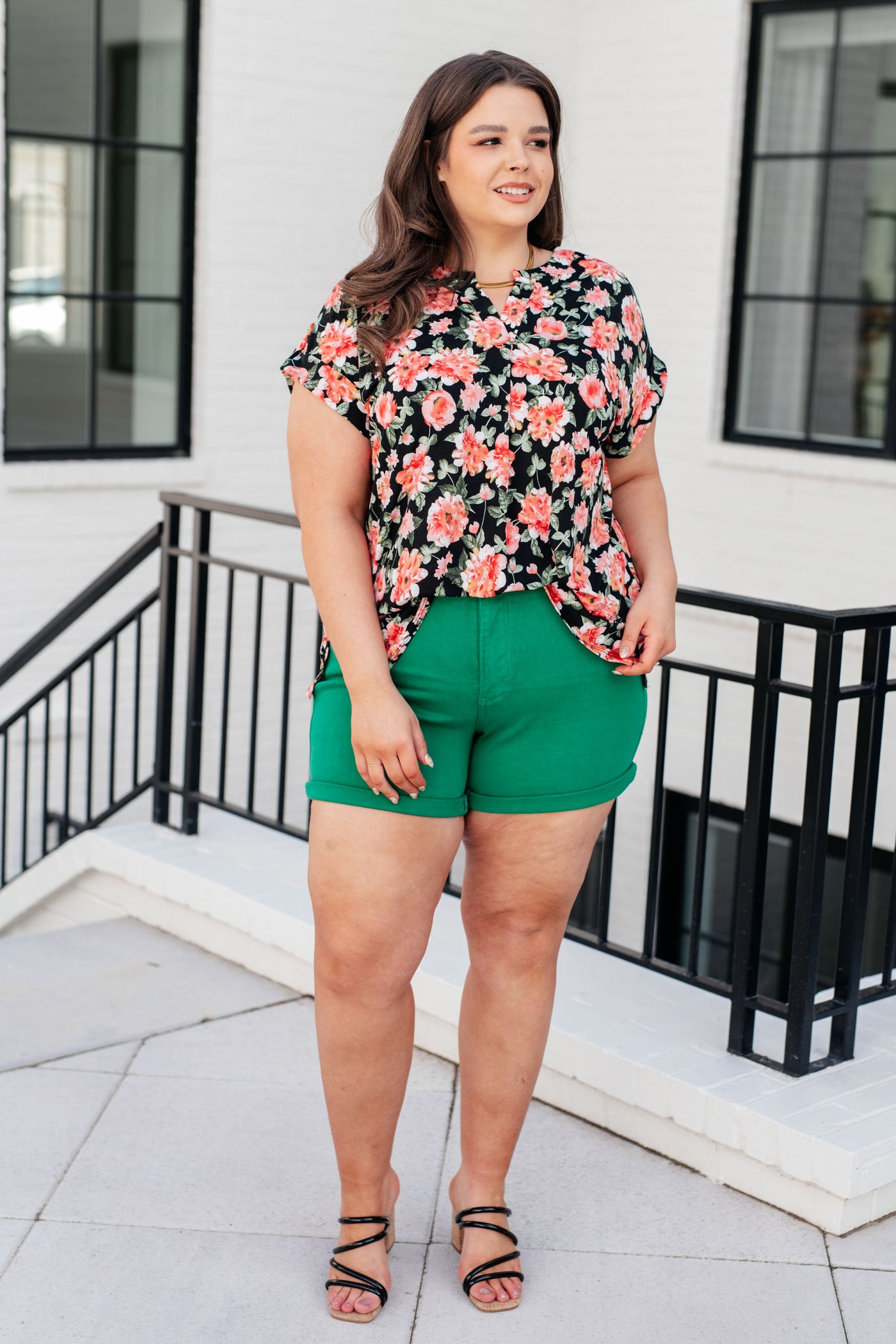 Lizzy Cap Sleeve Top in Black and Coral Floral-Tops-Ave Shops-Market Street Nest, Fashionable Clothing, Shoes and Home Décor Located in Mabank, TX