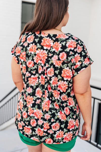 Lizzy Cap Sleeve Top in Black and Coral Floral-Tops-Ave Shops-Market Street Nest, Fashionable Clothing, Shoes and Home Décor Located in Mabank, TX