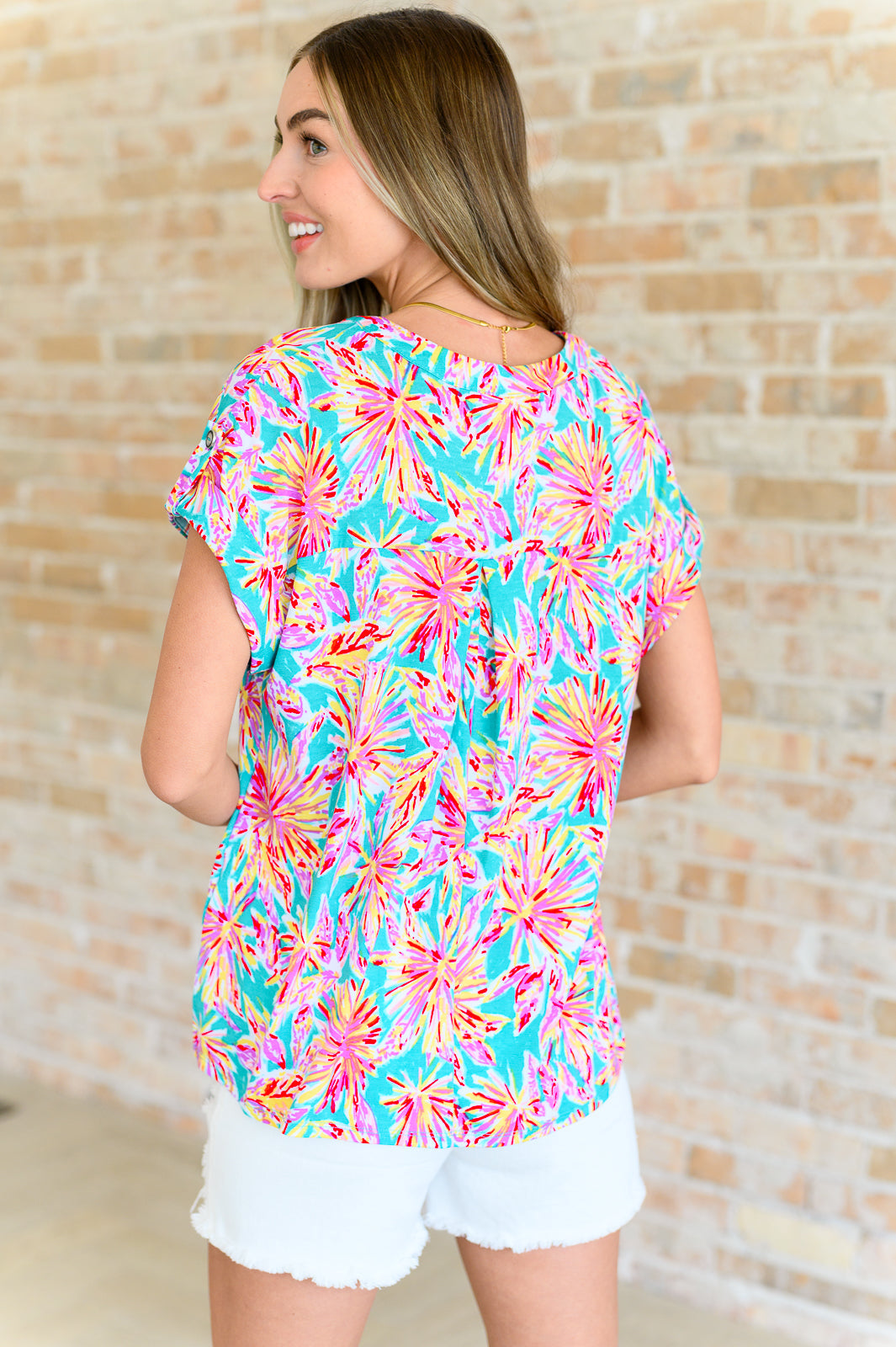 Lizzy Cap Sleeve Top in Emerald Multi Palm Trees-Tops-Ave Shops-Market Street Nest, Fashionable Clothing, Shoes and Home Décor Located in Mabank, TX