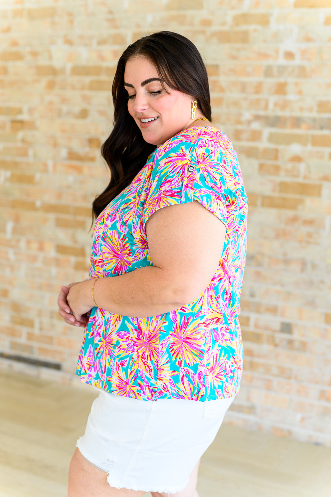 Lizzy Cap Sleeve Top in Emerald Multi Palm Trees-Tops-Ave Shops-Market Street Nest, Fashionable Clothing, Shoes and Home Décor Located in Mabank, TX