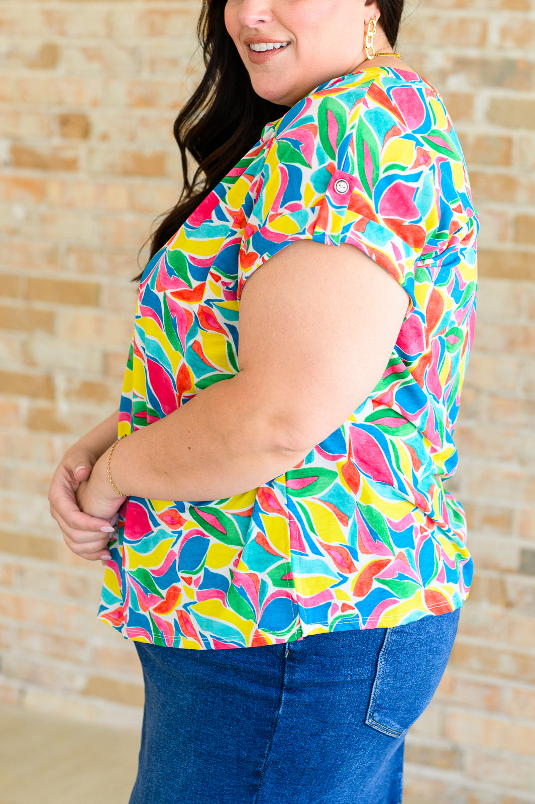 Lizzy Cap Sleeve Top in Emerald and Teal Mod Floral-Tops-Ave Shops-Market Street Nest, Fashionable Clothing, Shoes and Home Décor Located in Mabank, TX