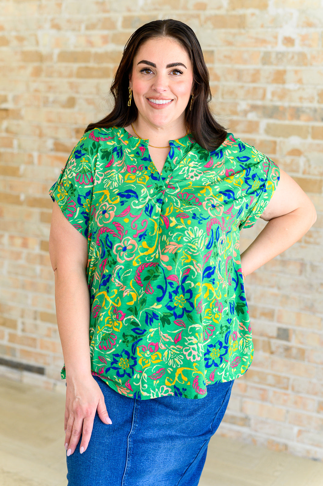 Lizzy Cap Sleeve Top in Green and Royal Watercolor Floral-Tops-Ave Shops-Market Street Nest, Fashionable Clothing, Shoes and Home Décor Located in Mabank, TX