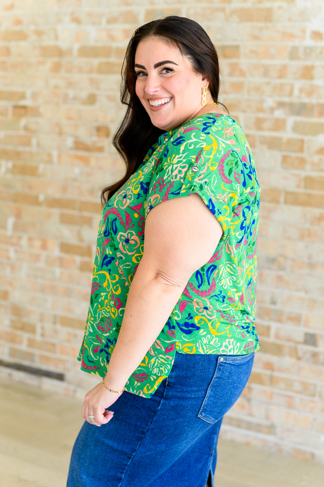 Lizzy Cap Sleeve Top in Green and Royal Watercolor Floral-Tops-Ave Shops-Market Street Nest, Fashionable Clothing, Shoes and Home Décor Located in Mabank, TX