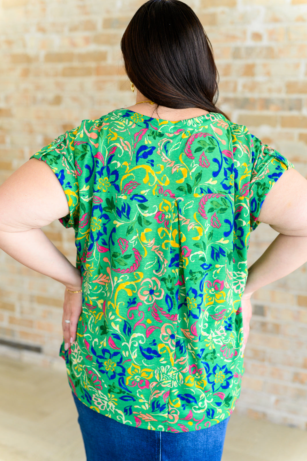 Lizzy Cap Sleeve Top in Green and Royal Watercolor Floral-Tops-Ave Shops-Market Street Nest, Fashionable Clothing, Shoes and Home Décor Located in Mabank, TX