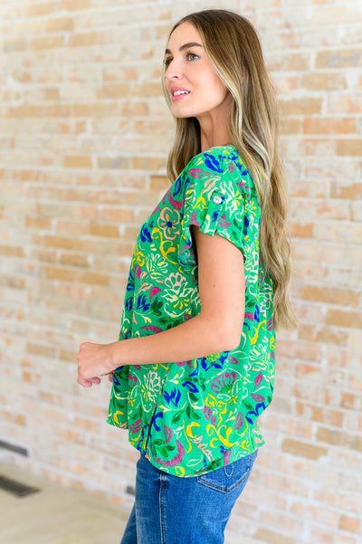 Lizzy Cap Sleeve Top in Green and Royal Watercolor Floral-Tops-Ave Shops-Market Street Nest, Fashionable Clothing, Shoes and Home Décor Located in Mabank, TX